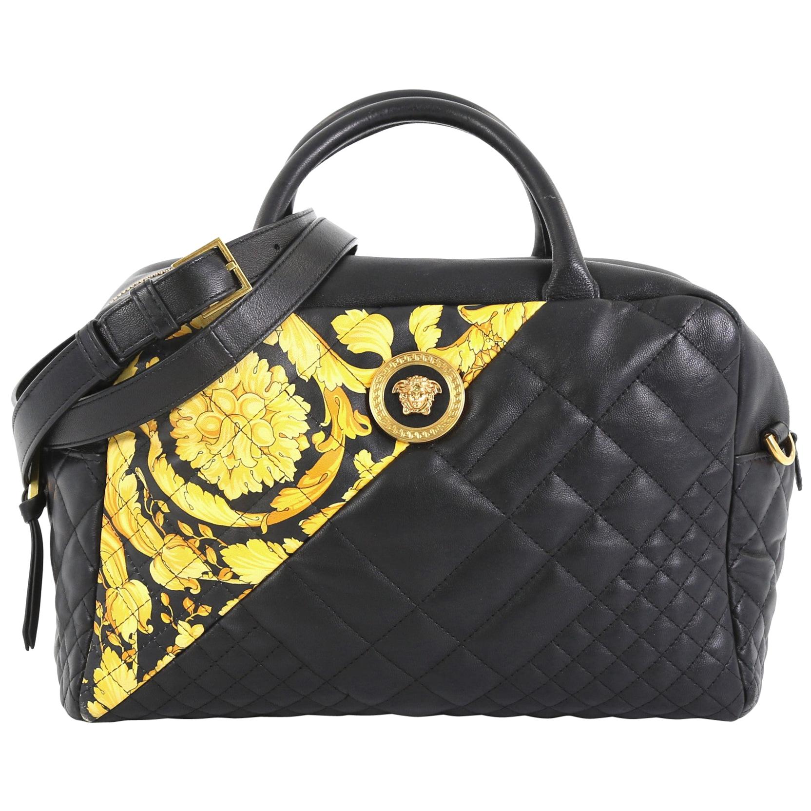 Versace Medusa Convertible Satchel Quilted Printed Leather Medium