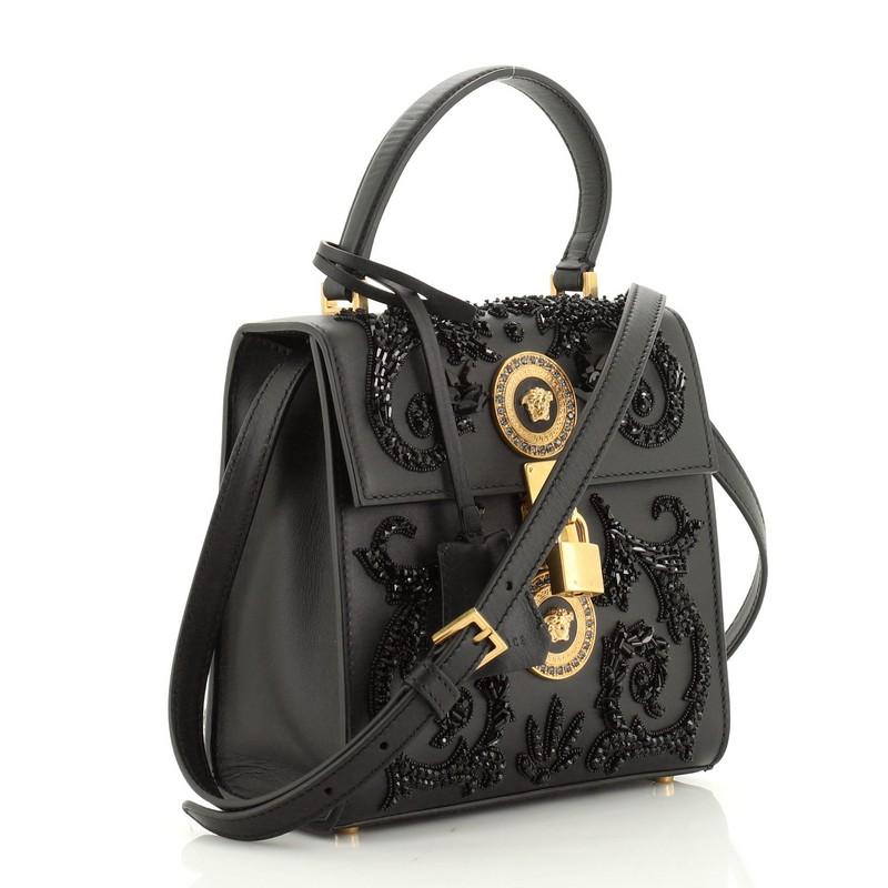 Black Versace Medusa Convertible Top Handle Bag Embellished Barocco Leather Sma