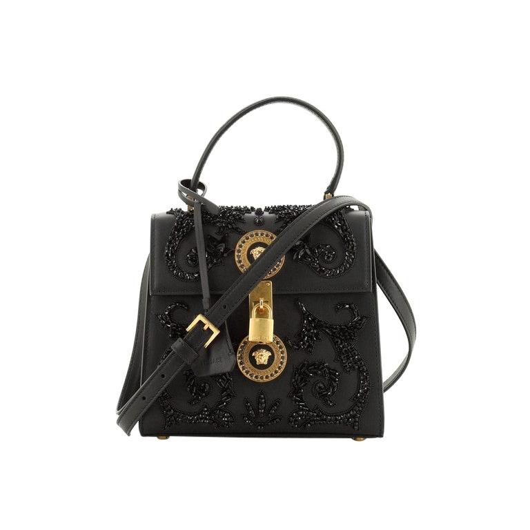 Versace Medusa Convertible Top Handle Bag Embellished Barocco Leather Sma
