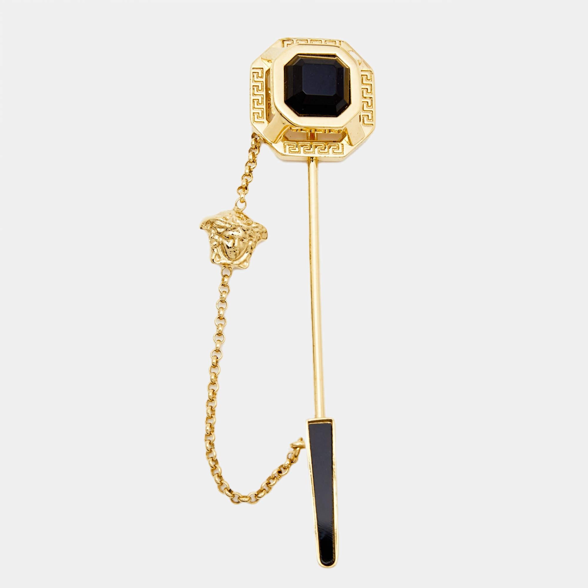 Versace Medusa Crystal Enamel Gold Tone Pin Brooch In Excellent Condition In Dubai, Al Qouz 2