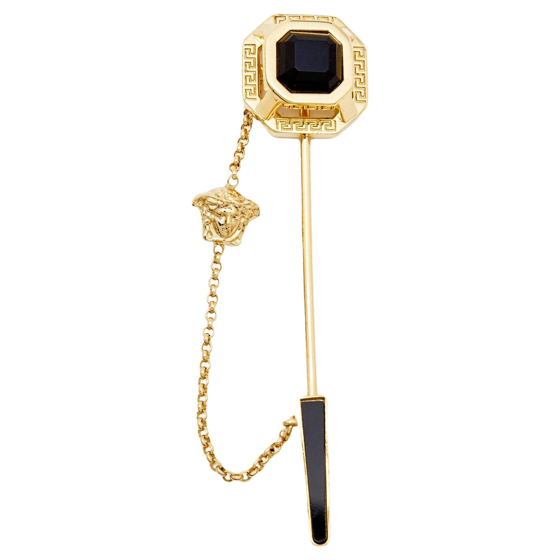 Versace Medusa Crystal Enamel Gold Tone Pin Brooch