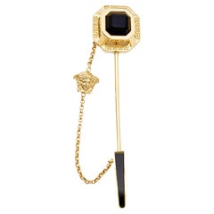Versace Medusa Crystal Enamel Gold Tone Pin Brooch