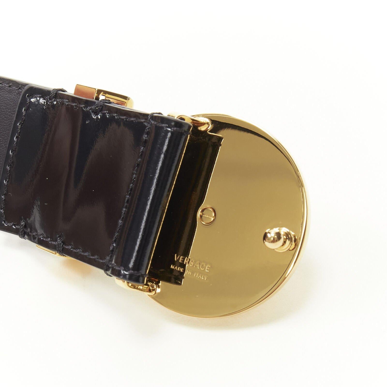 VERSACE Medusa  crystal gold Medallion coin black leather belt 100cm 38-42