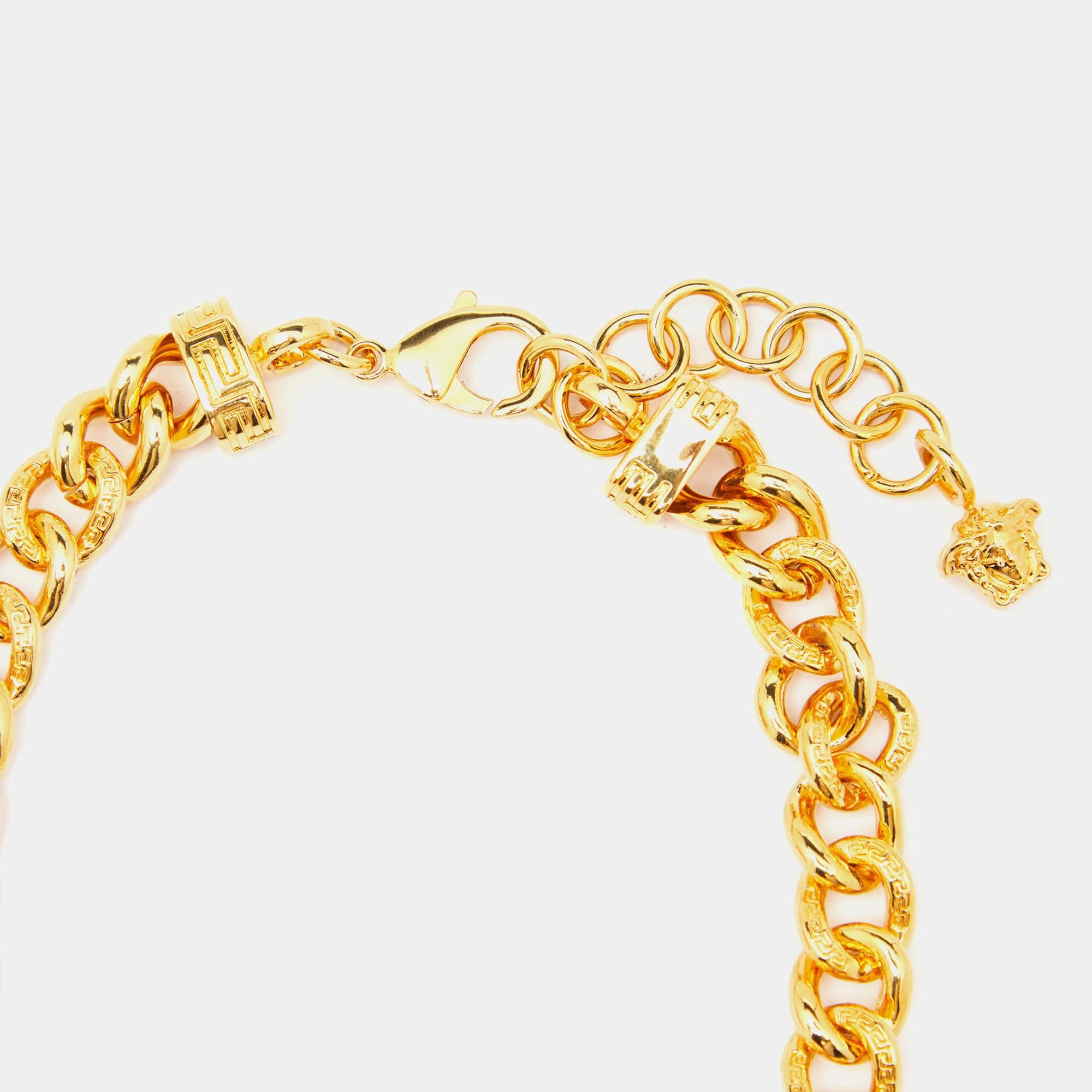 Uncut Versace Medusa Crystal Gold Tone Necklace For Sale