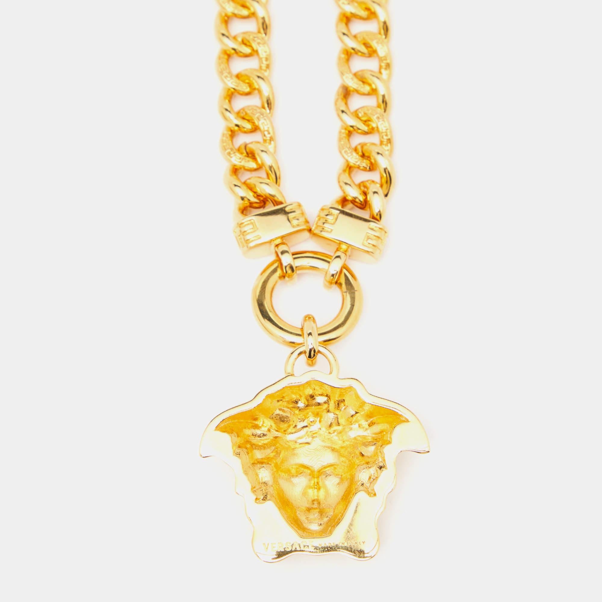 Versace Medusa Crystal Gold Tone Necklace In Excellent Condition For Sale In Dubai, Al Qouz 2