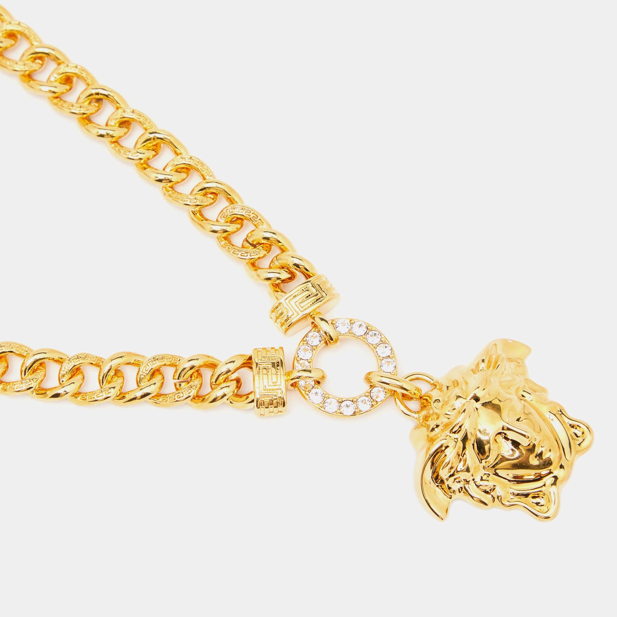Women's Versace Medusa Crystal Gold Tone Necklace For Sale