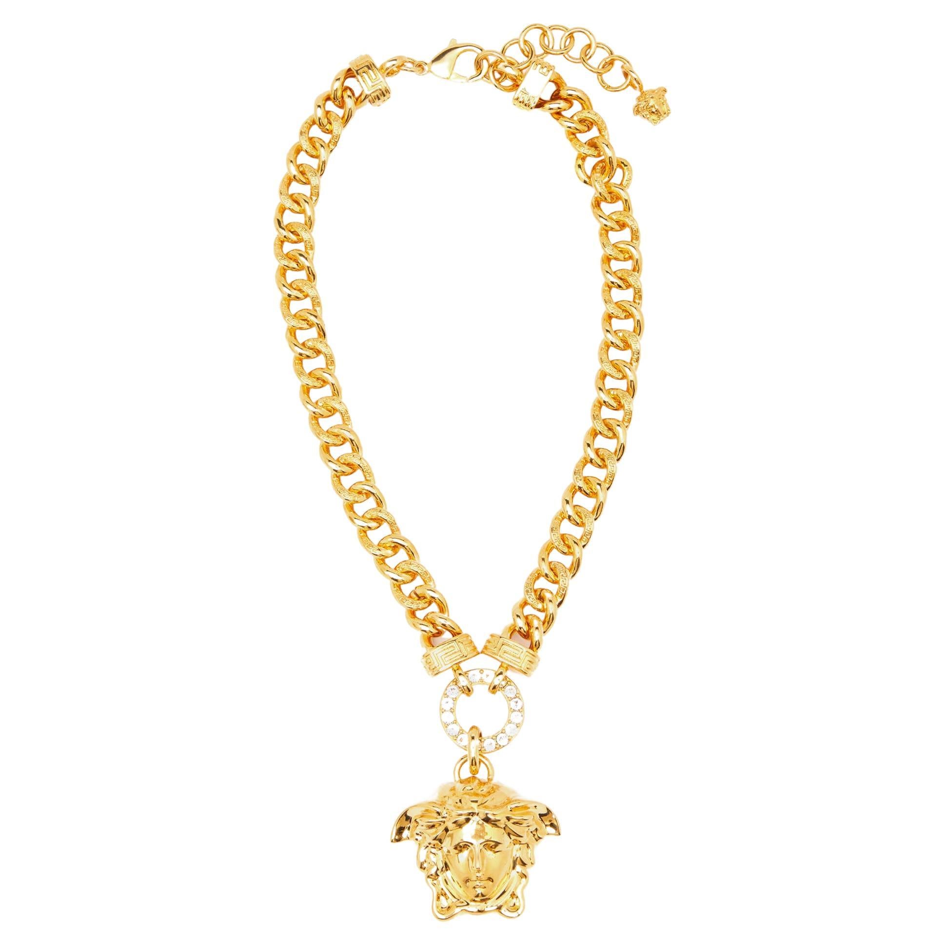 Versace Medusa Crystal Gold Tone Necklace For Sale