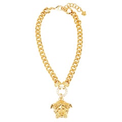 Used Versace Medusa Crystal Gold Tone Necklace