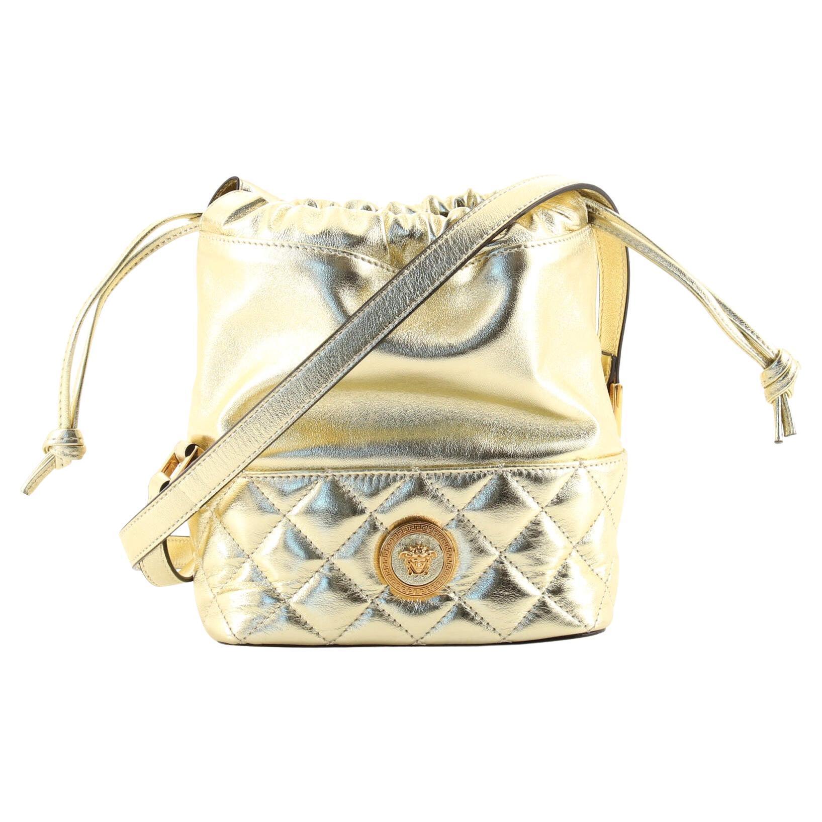 Versace Small White Quilted Leather Icon Shoulder Bag W/ Gold Tone