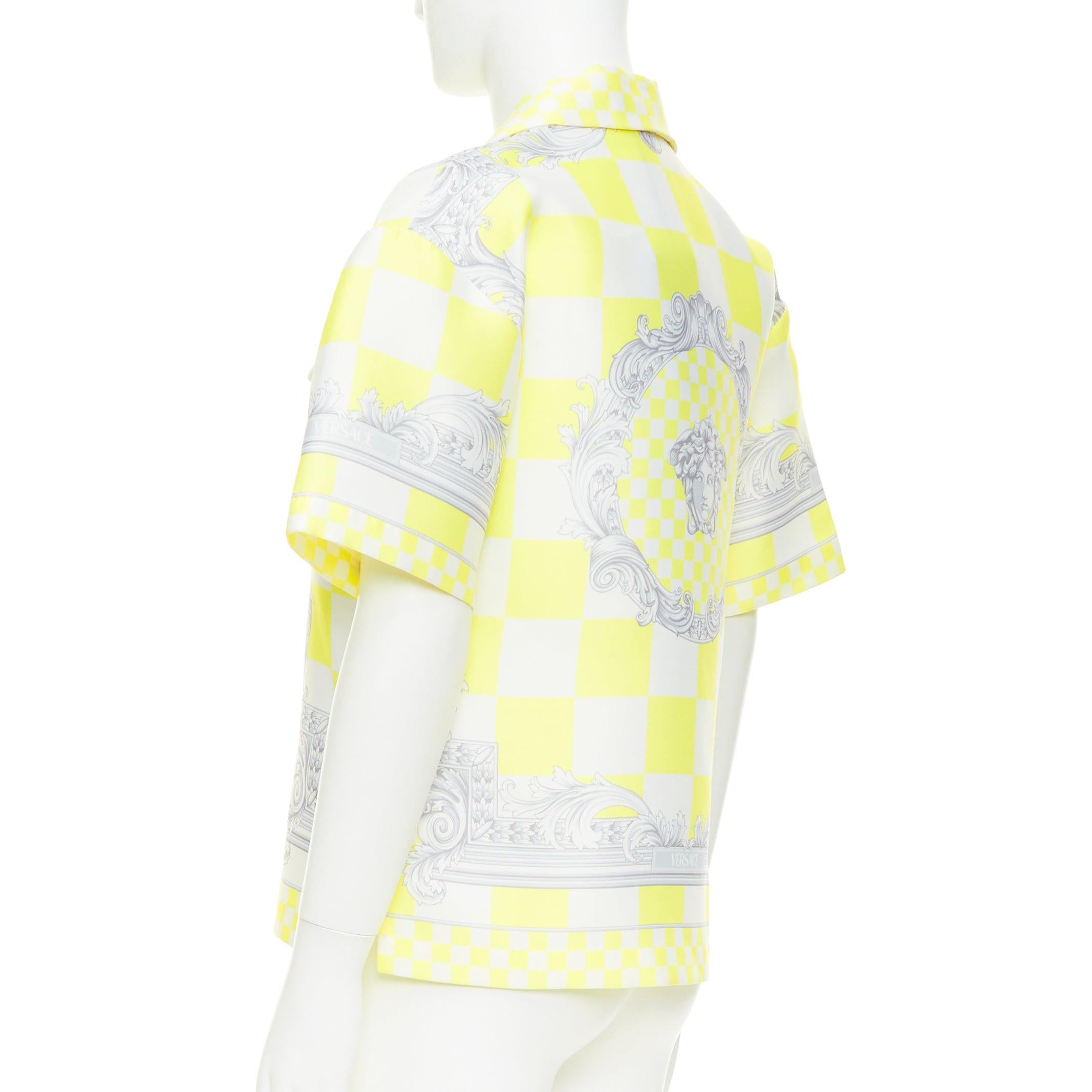 Women's VERSACE Medusa E Barocco yellow cream checker baroque print boxy shirt EU38 S