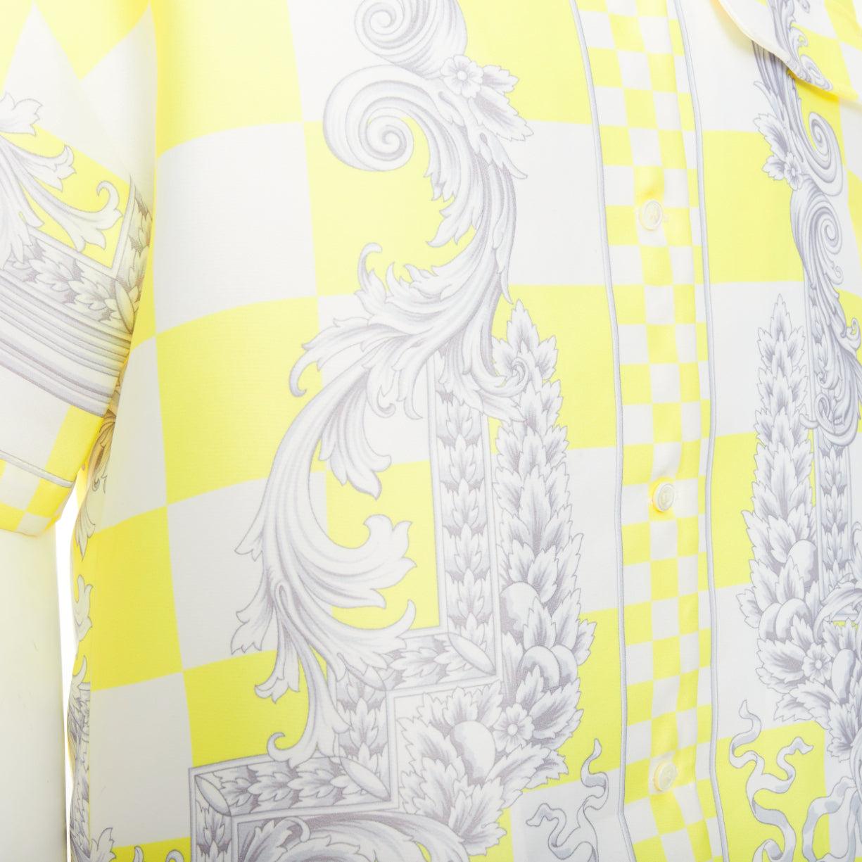 VERSACE Medusa E Barocco yellow cream checker baroque print boxy shirt EU38 S 1
