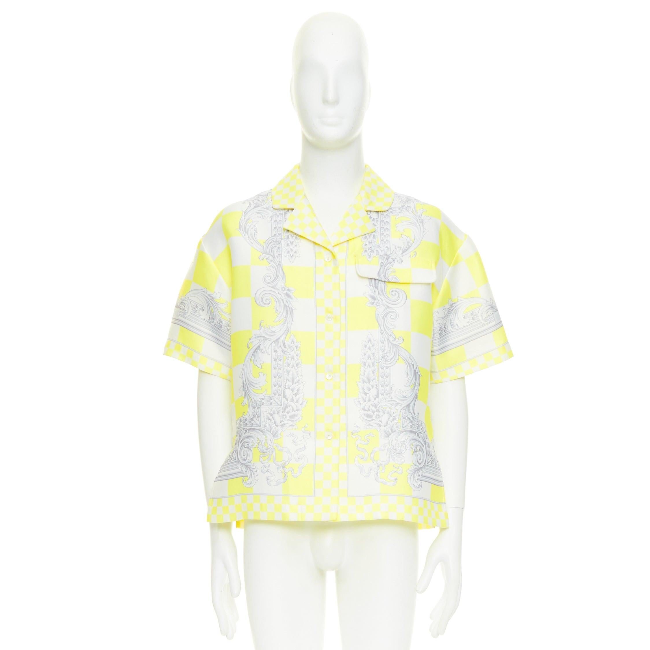 VERSACE Medusa E Barocco yellow cream checker baroque print boxy shirt EU38 S 4