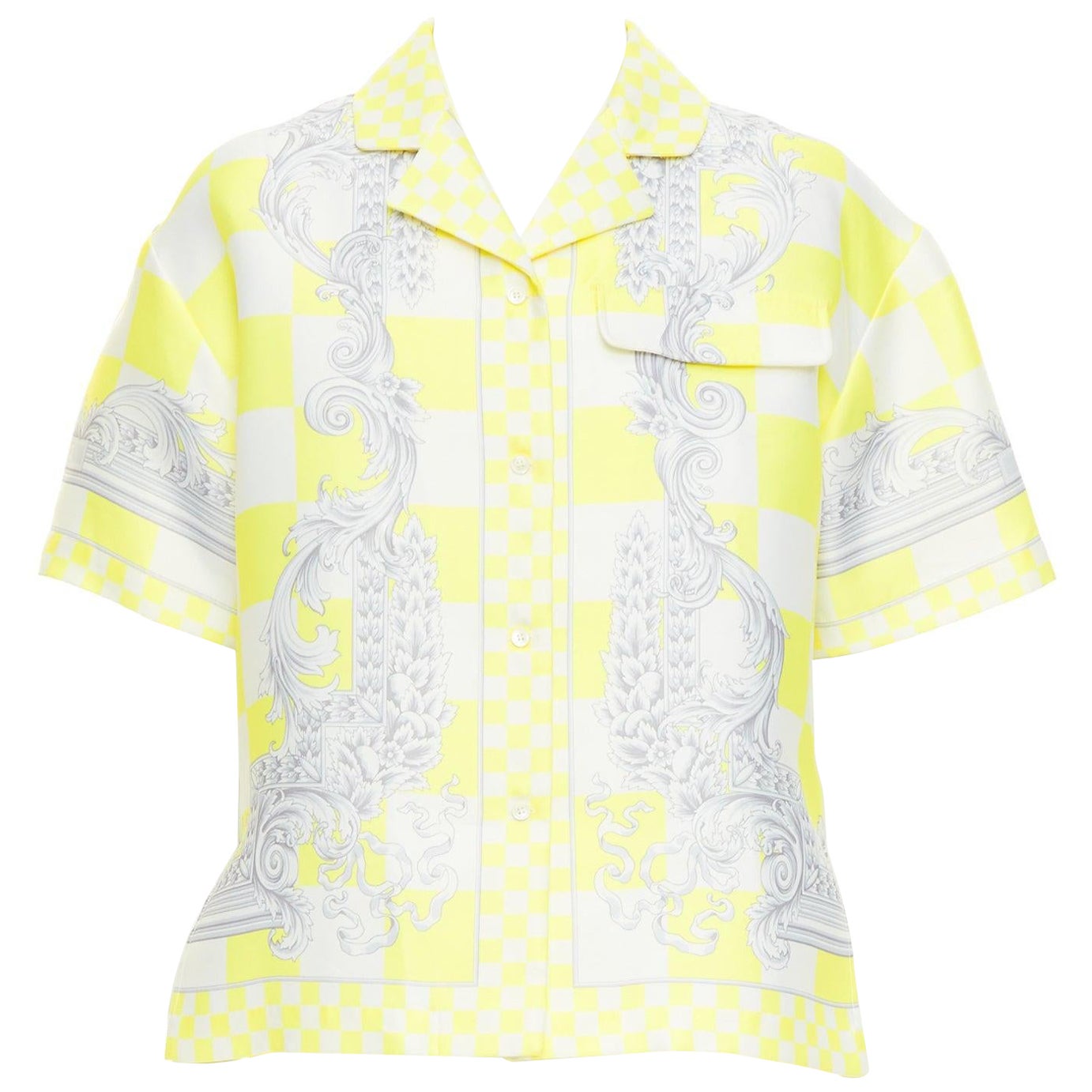 VERSACE Medusa E Barocco yellow cream checker baroque print boxy shirt EU38 S