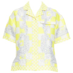 VERSACE Chemise boxy Medusa E Barocco jaune crème à carreaux imprimé baroque EU38 S