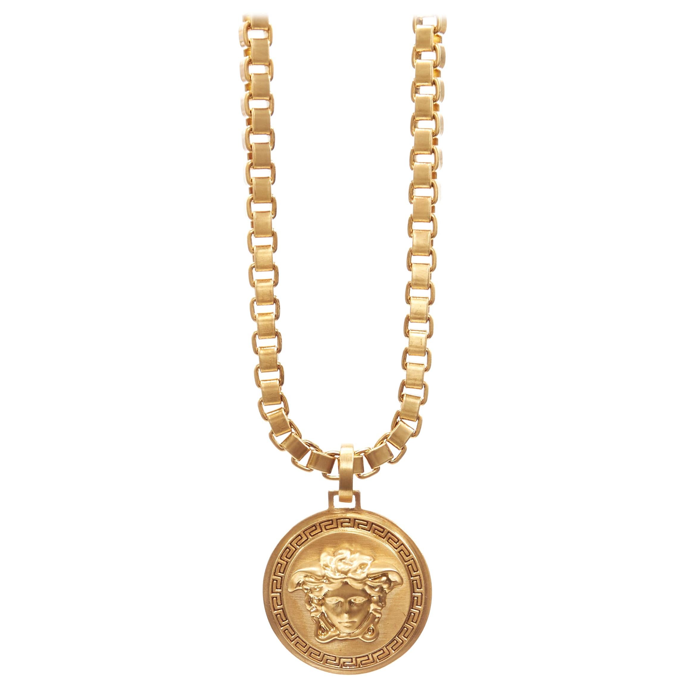 VERSACE Medusa gold Greca medallion coin pendent chunky chain rapper necklace