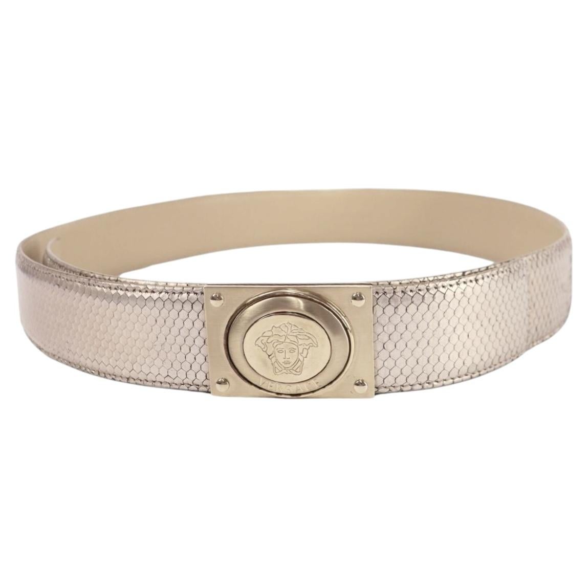 Versace Medusa Gold Textured Leather Belt - EU 38 For Sale