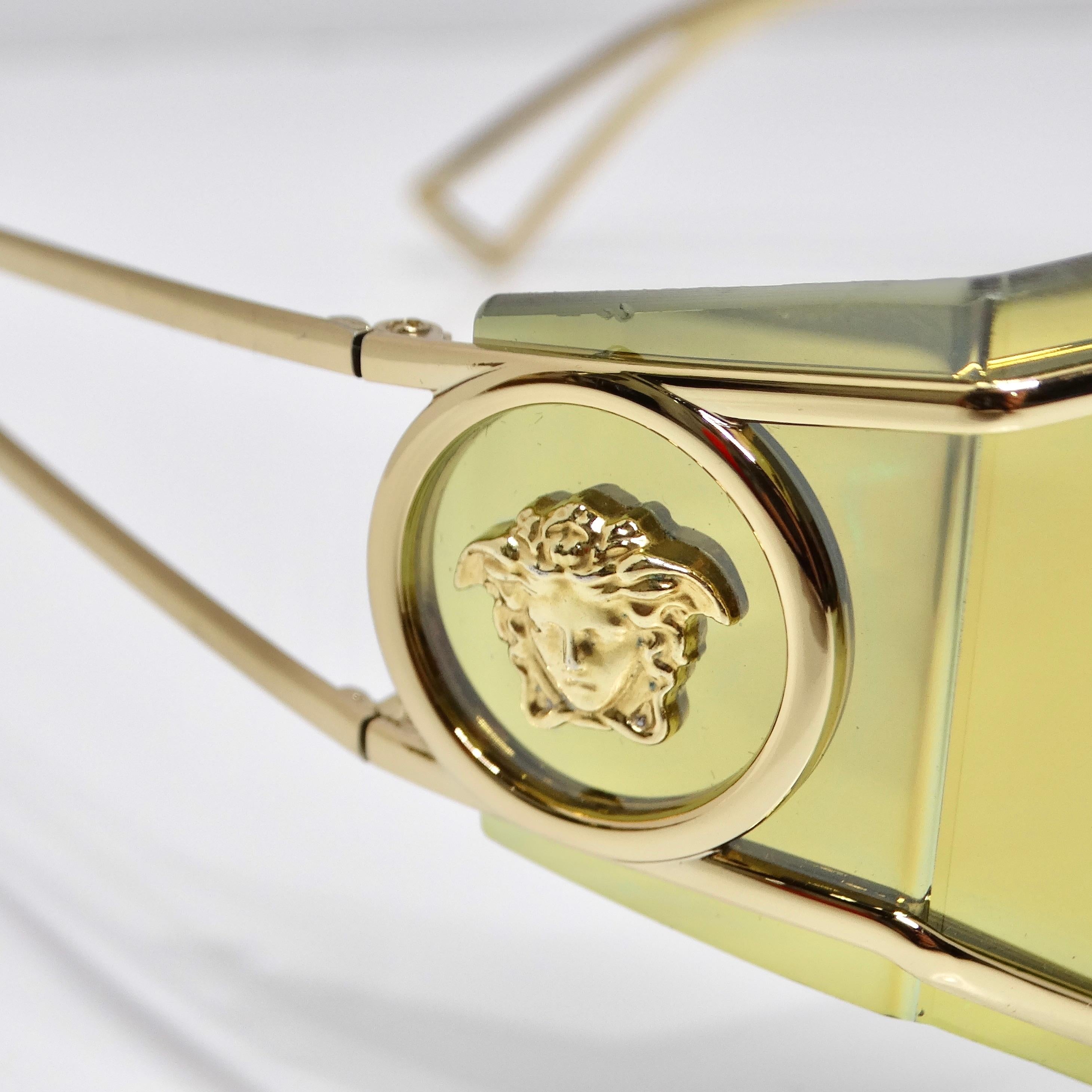 Versace Medusa Gold Tone Mirrored Shield Sunglasses For Sale 1