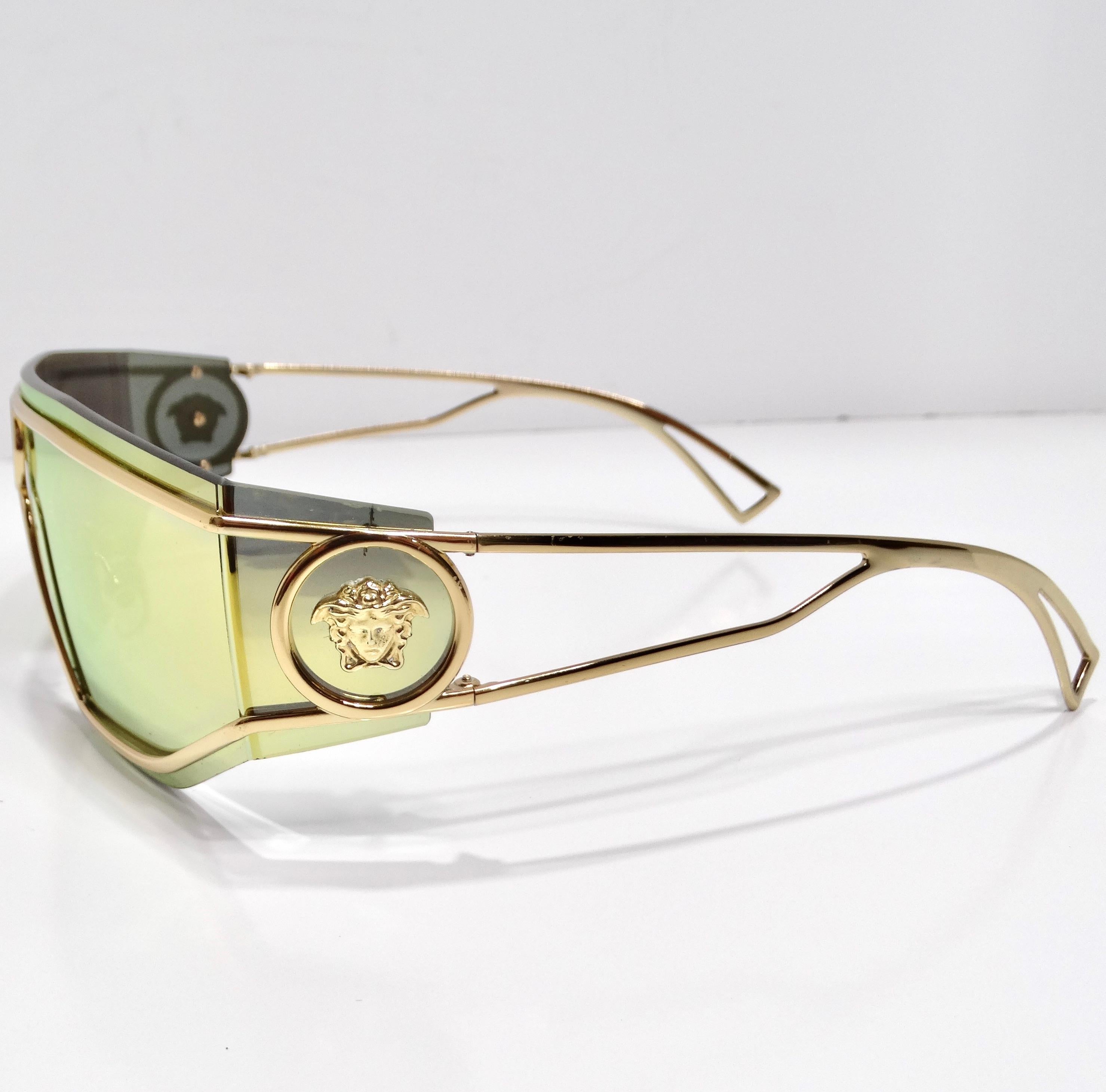 Versace Medusa Gold Tone Mirrored Shield Sunglasses For Sale 3