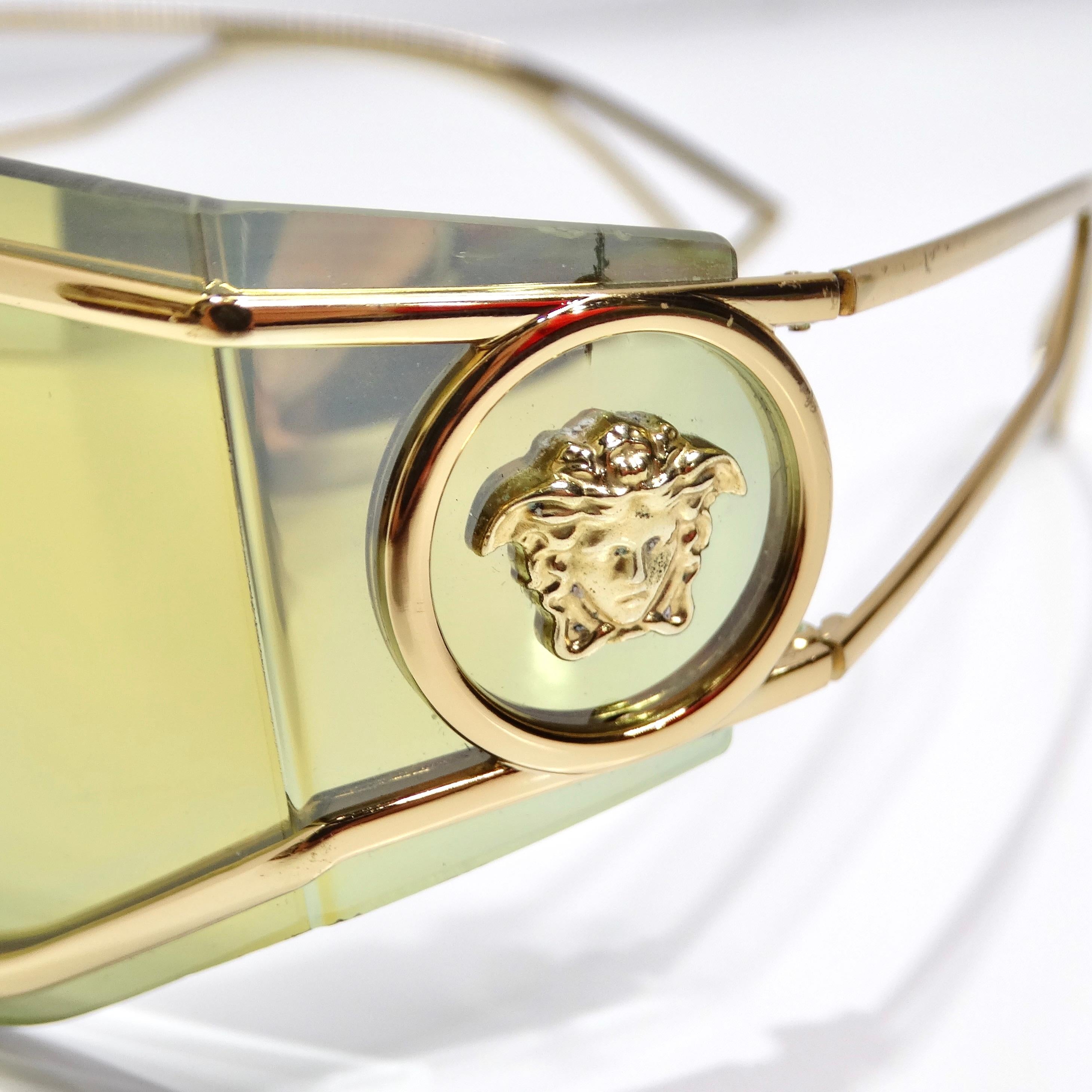 Versace Medusa Gold Tone Mirrored Shield Sunglasses For Sale 4