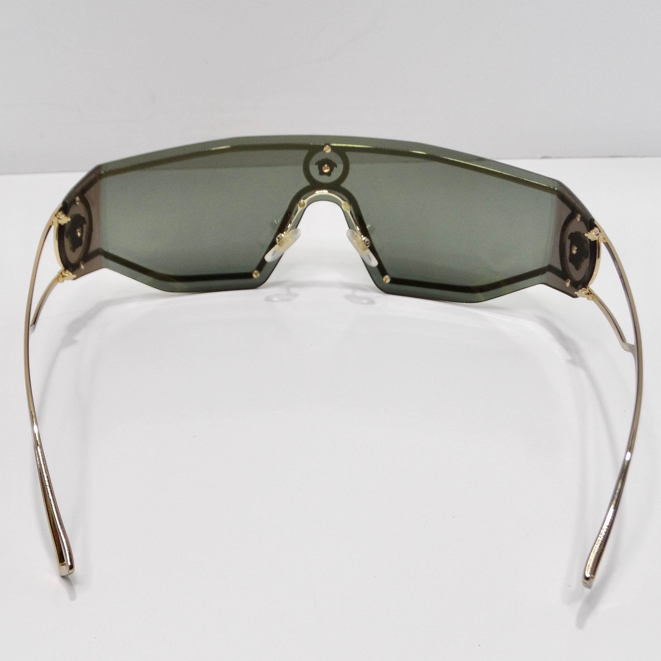 Versace Medusa Gold Tone Mirrored Shield Sunglasses For Sale 5