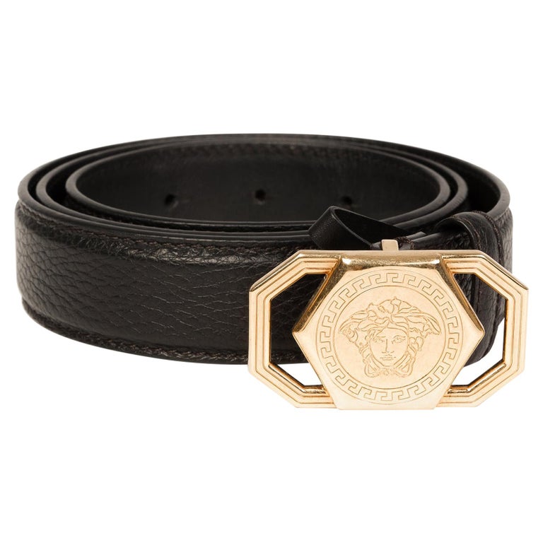 Versace Men's Medusa Leather Belt - Black Gold - Size 38 - Fall Sale