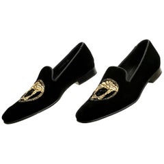 VERSACE MEDUSA HEAD BLACK VELVET Loafers 39.5 - 6.5