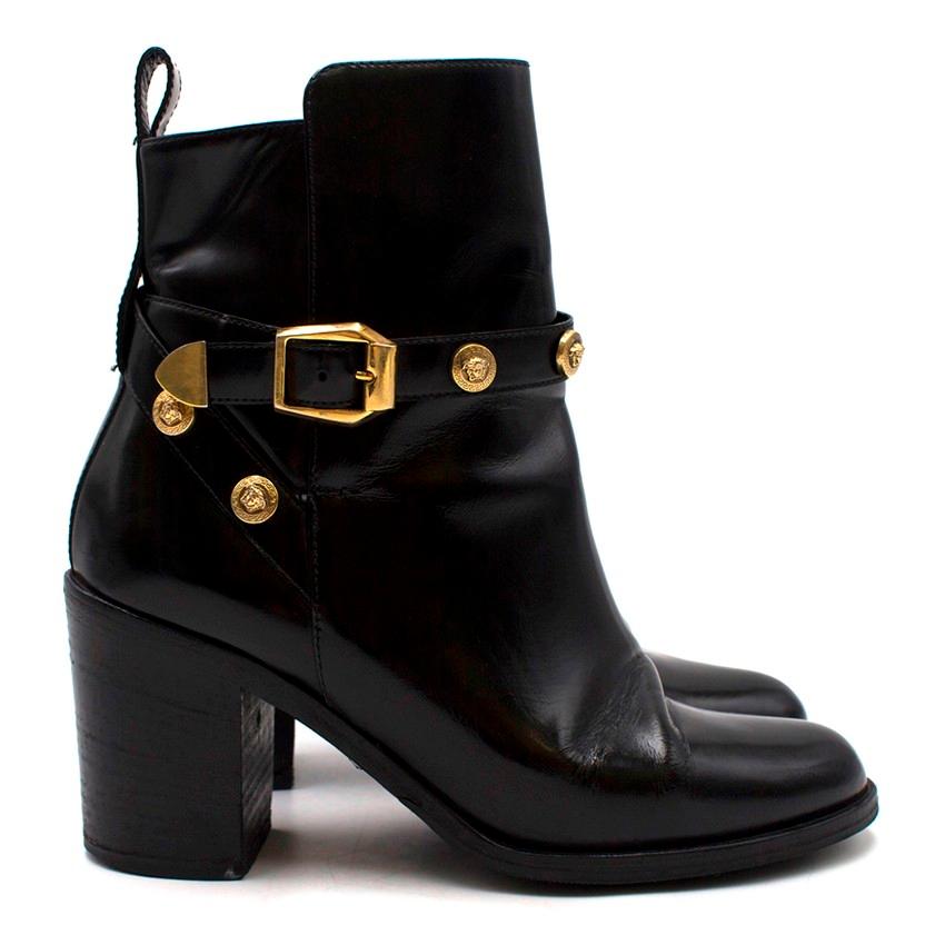 Versace Medusa Head Buckle Black Ankle Boots Size 39 2