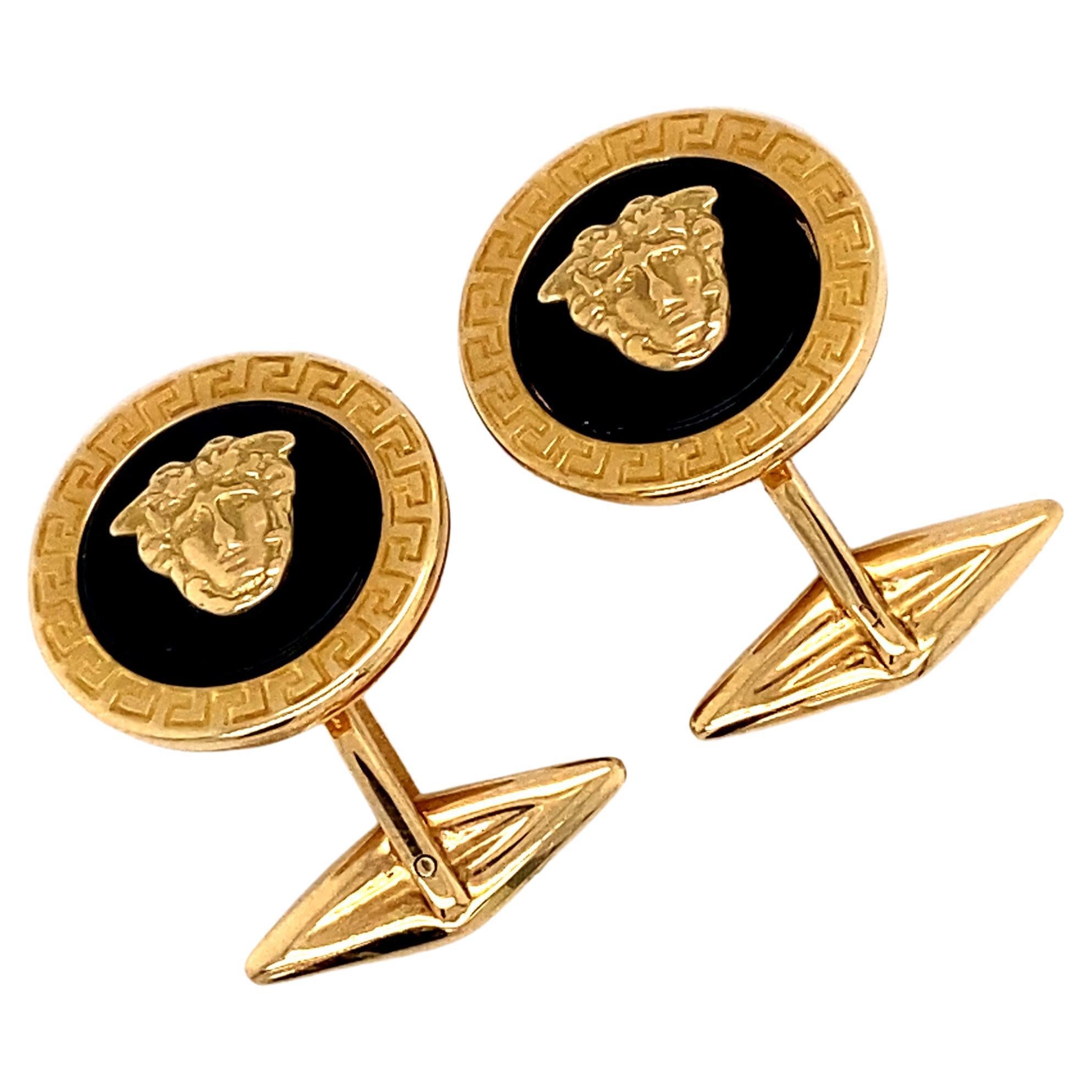 Versace Medusa Head Cufflinks in 18 Karat Gold For Sale