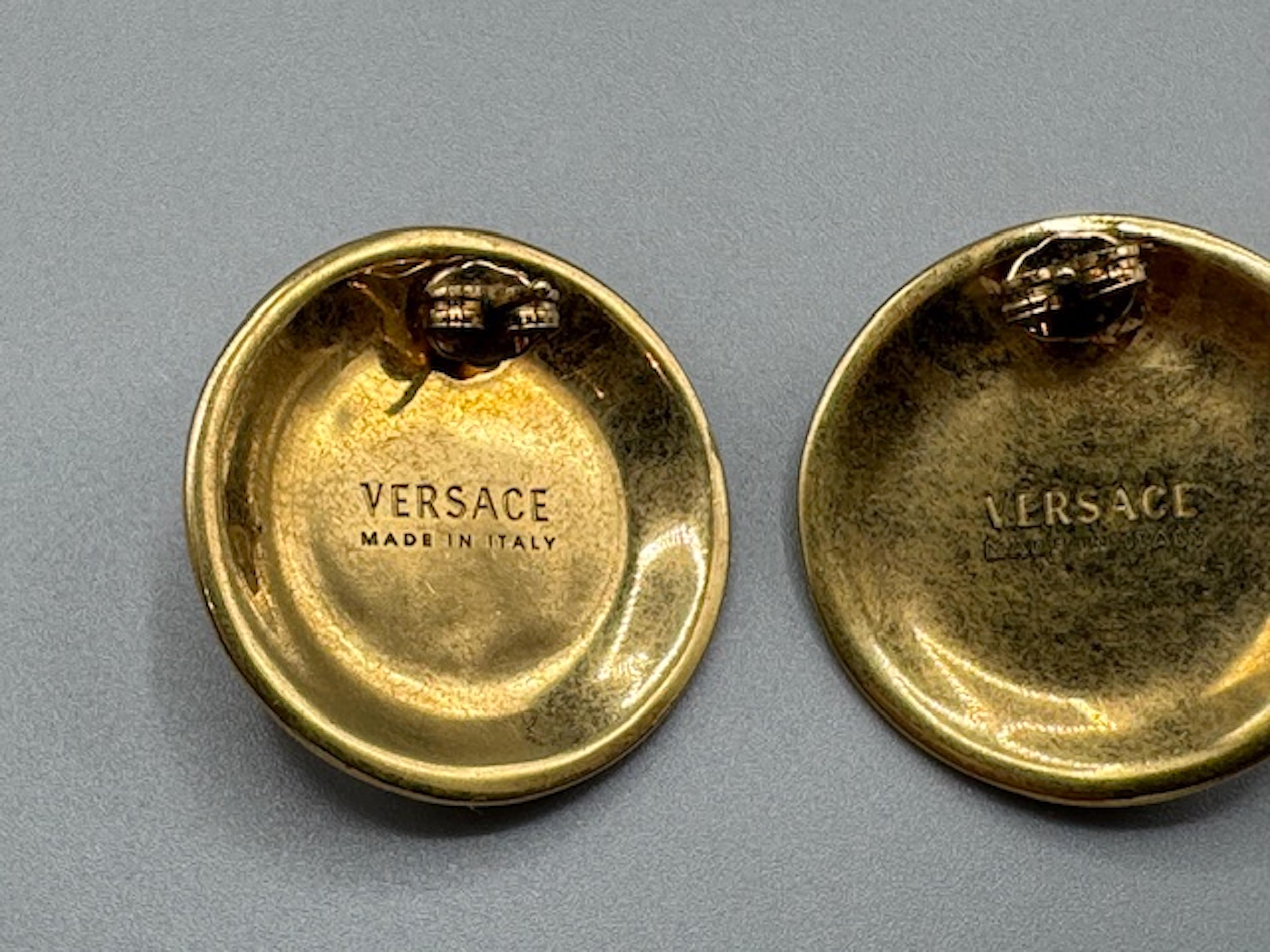 Women's or Men's Versace Medusa Head Gold Button Earrings For Sale