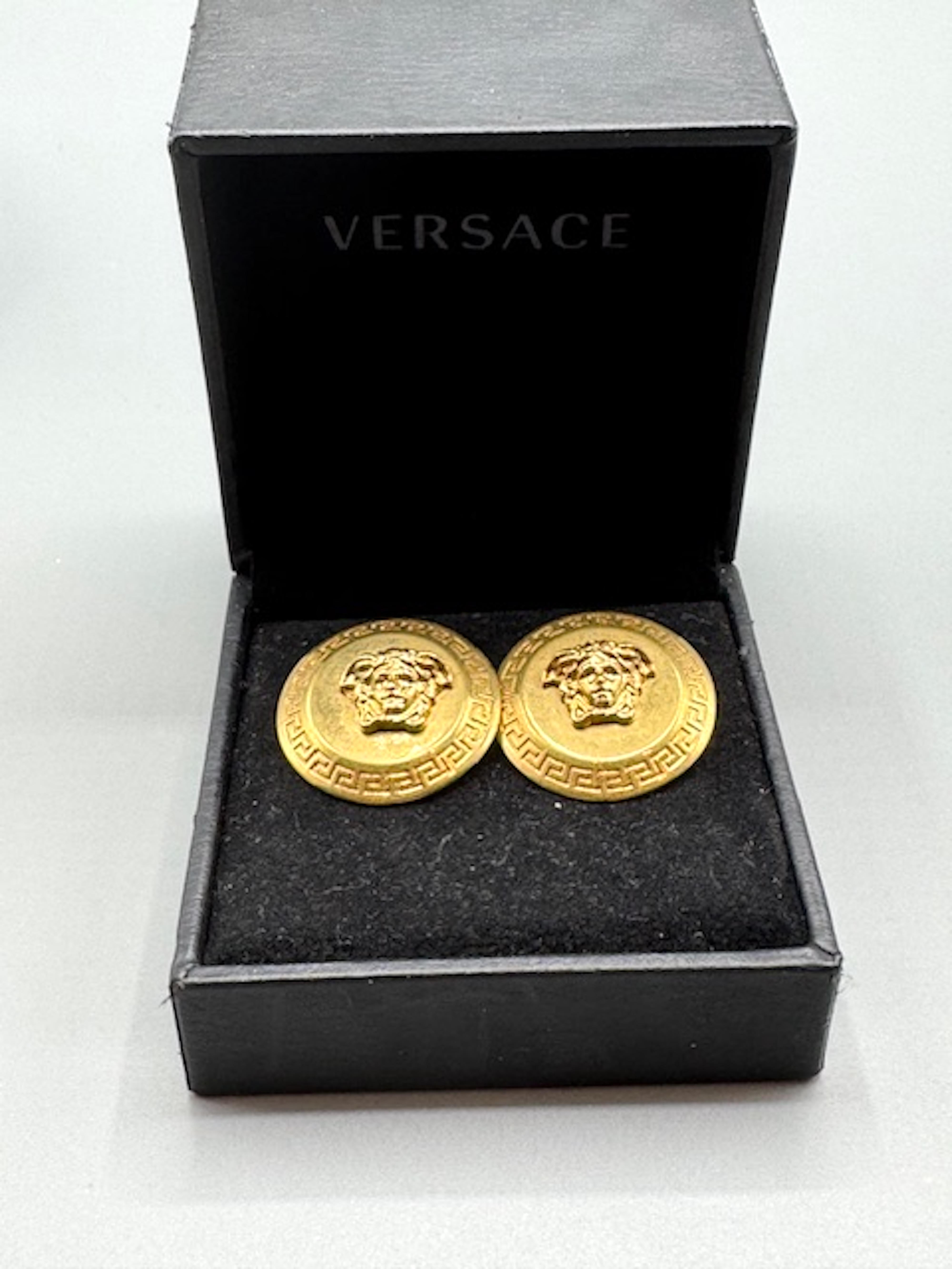 Versace Medusa Head Gold Button Earrings For Sale 1