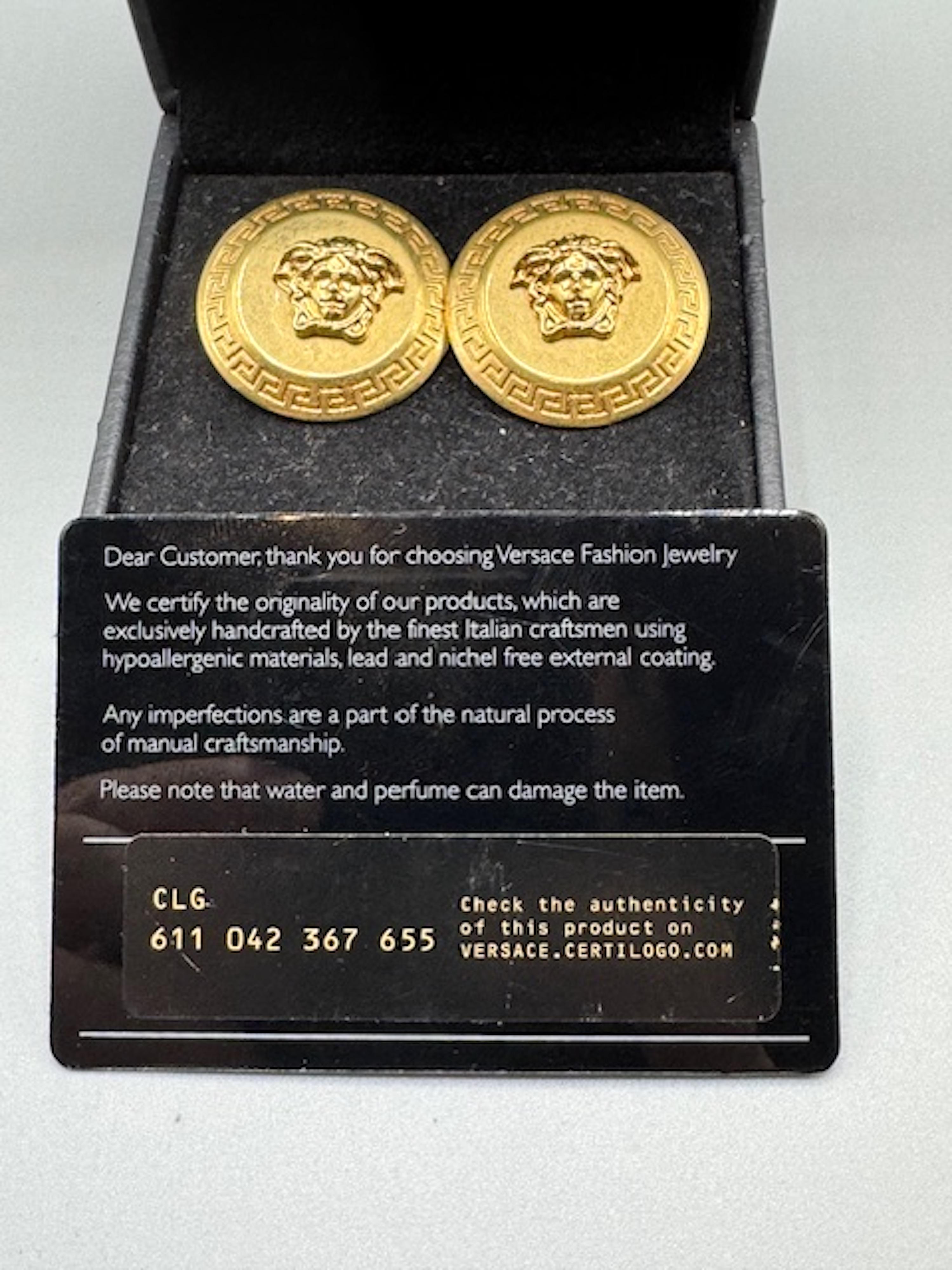 Versace Medusa Head Gold Button Earrings For Sale 3