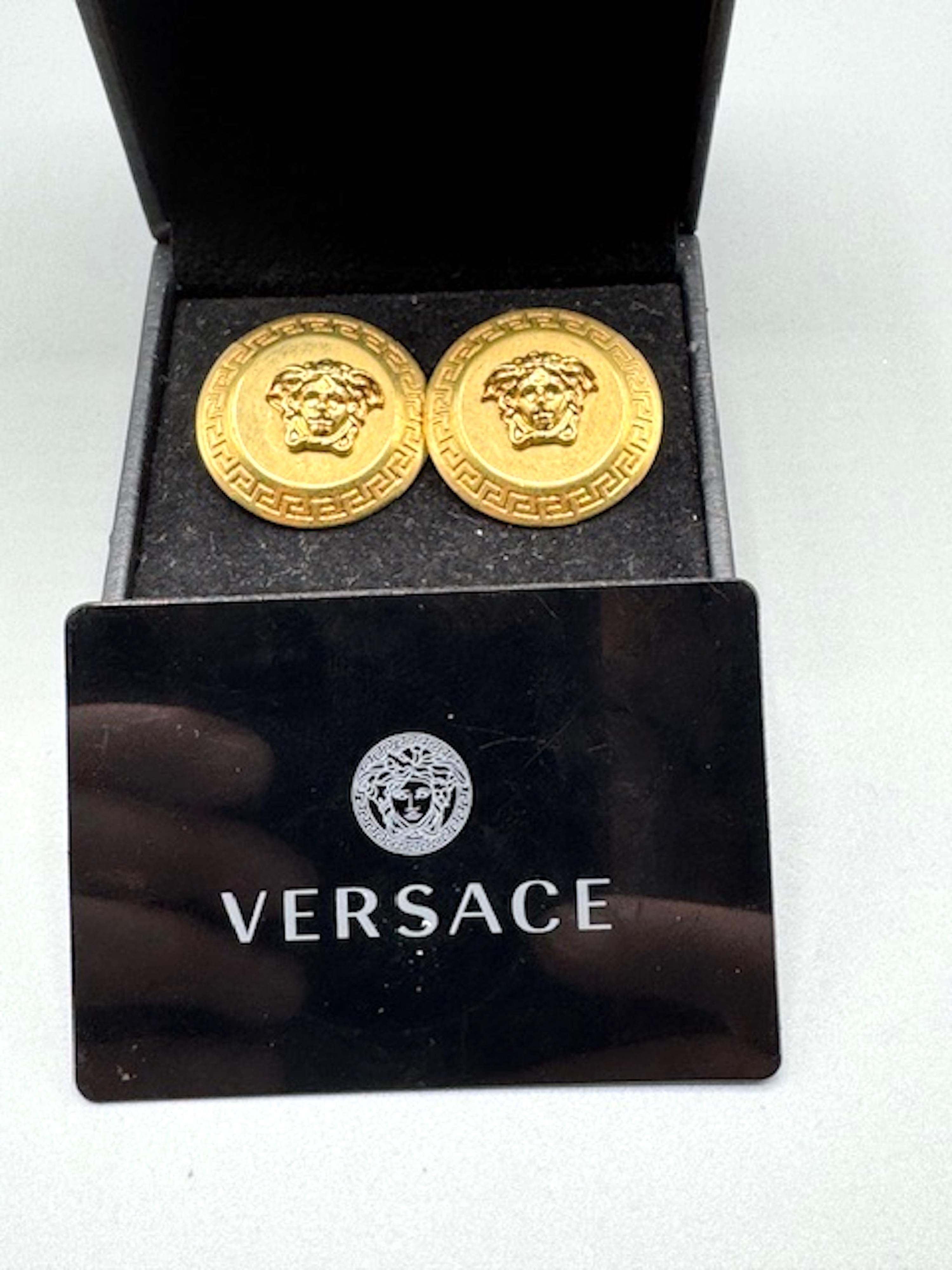 Versace Medusa Head Gold Button Earrings For Sale 4