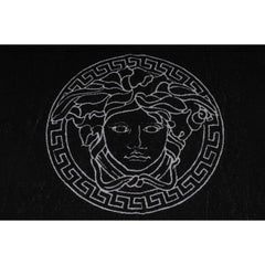 Versace Medusa Head Logo Greca Fringe Towel Black Grey Baroque