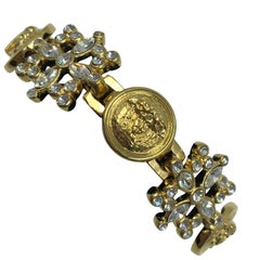 Versace Medusa Head with Rhinestone & Gold Tone Cocktail Bracelet