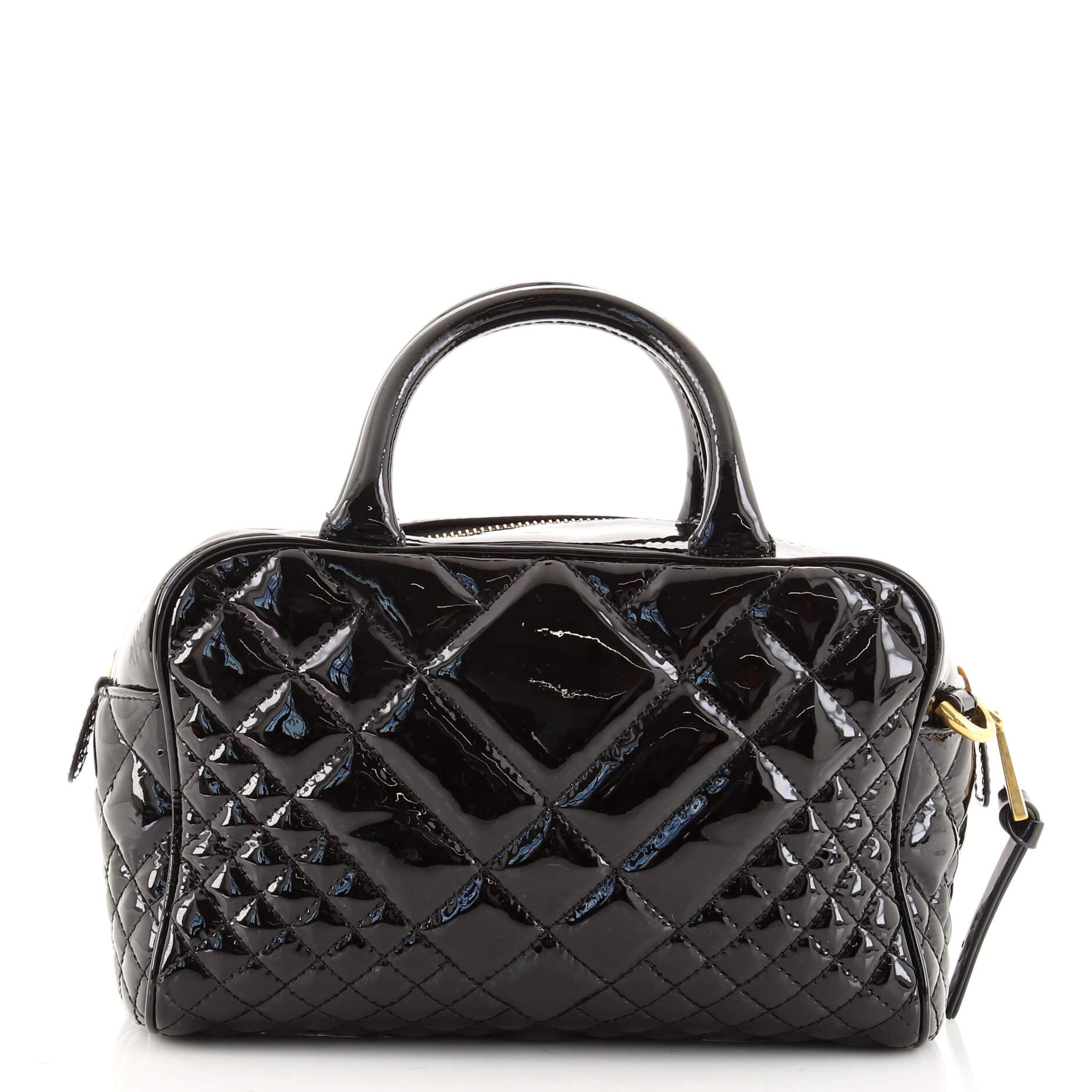 Black Versace Medusa Icon Bowler Bag Quilted Patent Small
