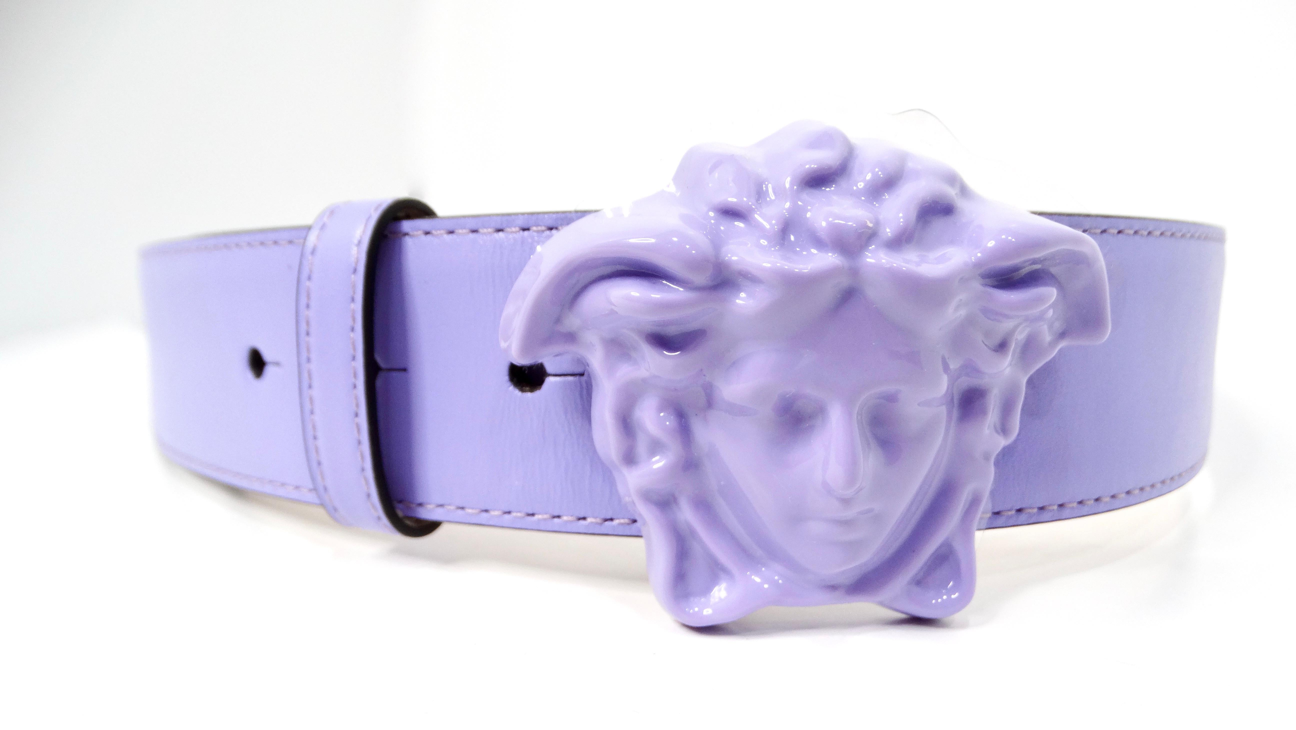 Versace Medusa Light Purple Monochrome Leather Belt In Excellent Condition For Sale In Scottsdale, AZ