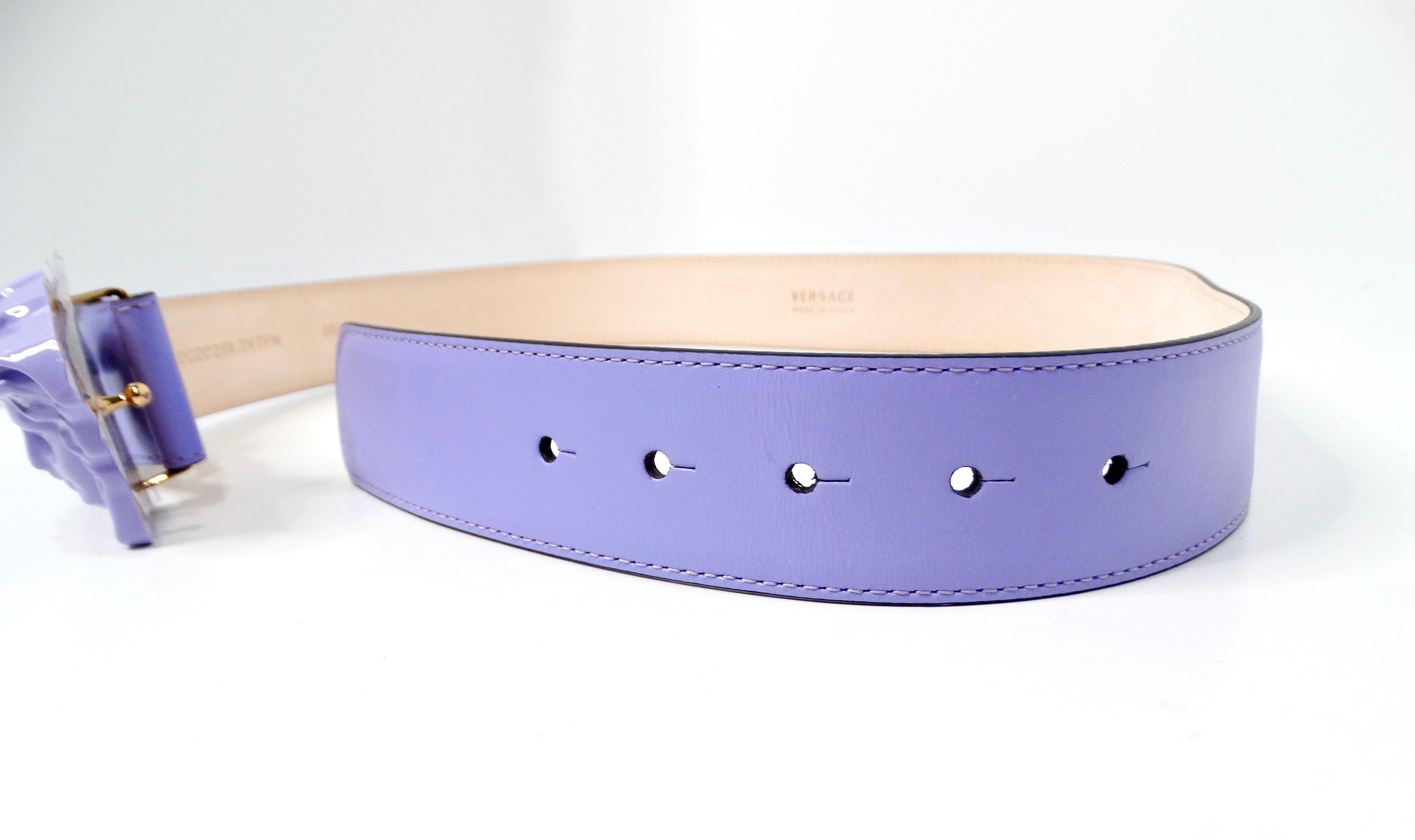 Women's Versace Medusa Light Purple Monochrome Leather Belt For Sale
