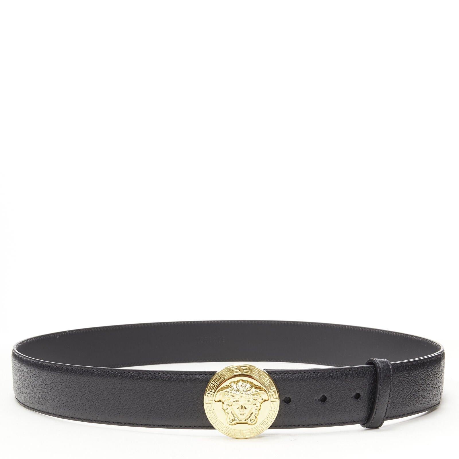 VERSACE Medusa Medallion Coin gold black leather belt 110cm 42-46