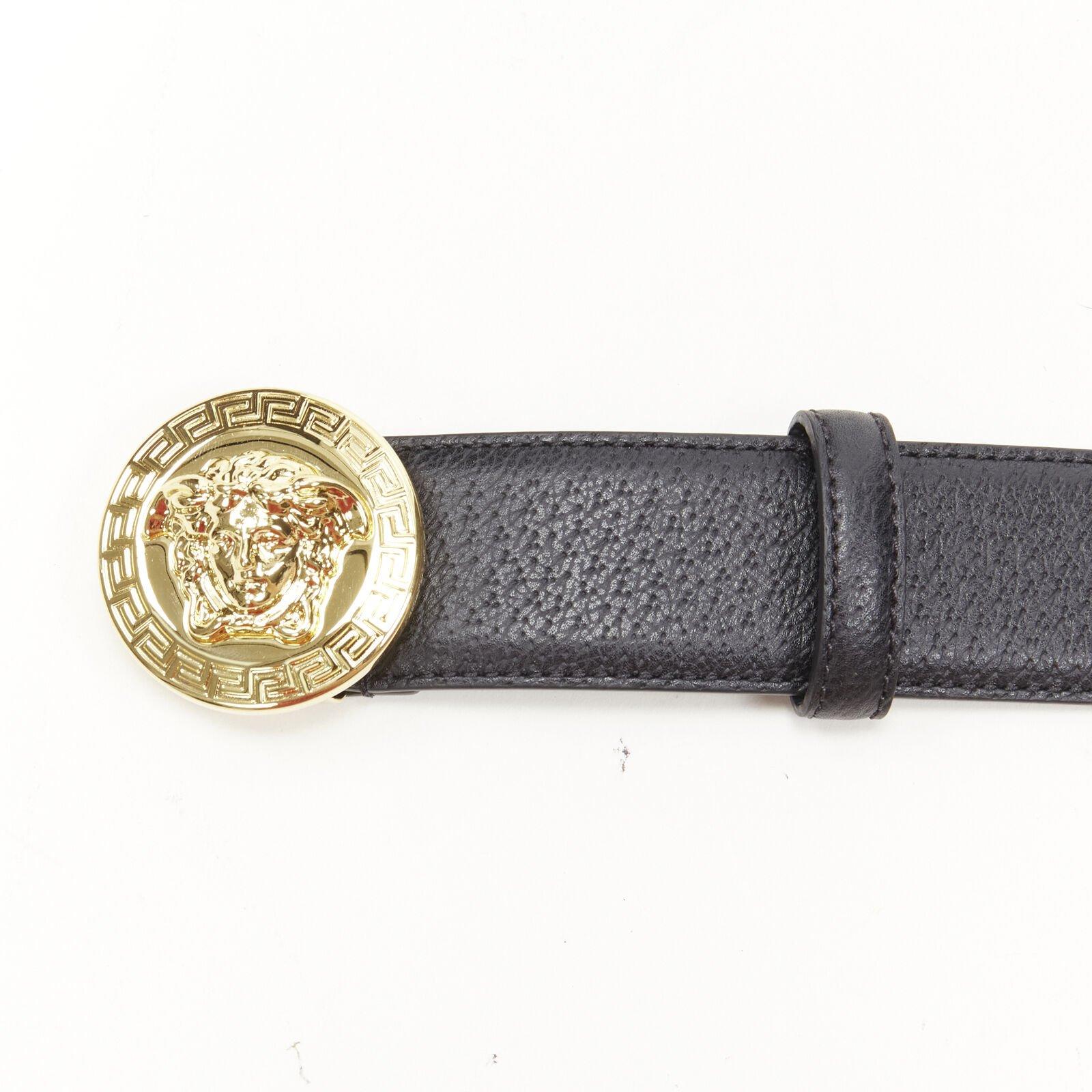 Men's VERSACE Medusa Medallion Coin gold black leather belt 110cm 42-46