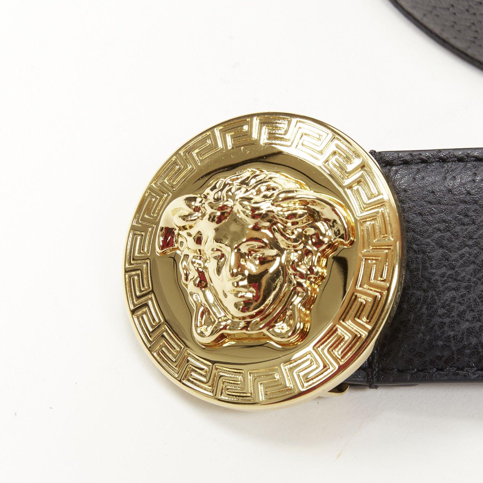 Men's VERSACE Medusa Medallion Coin gold black leather belt 110cm 42-46