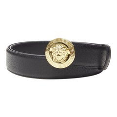 VERSACE Medusa Medallion Coin gold black leather belt 110cm 42-46"