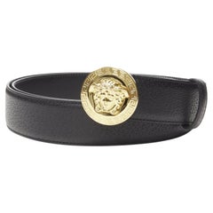 VERSACE Medusa Medallion Coin gold black leather belt 110cm 42-46"