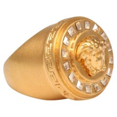 Vintage Versace Medusa Motif Ring With Rhinestones Size 7