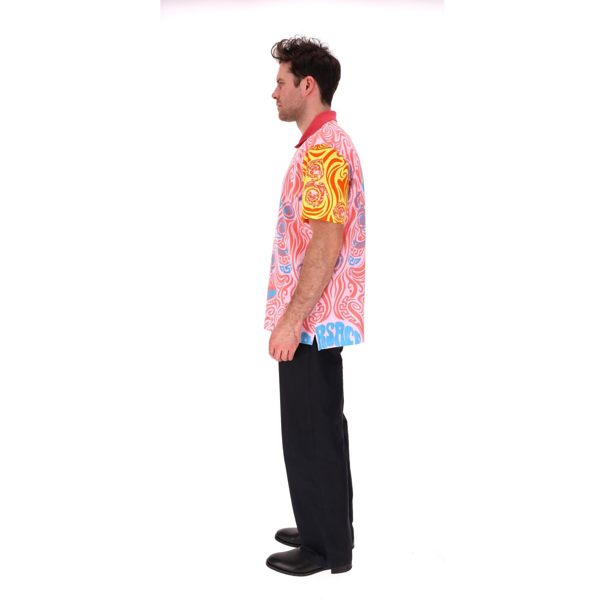 Men's Versace Medusa Music & Greca Print Cotton Polo T-Shirt. Size 2XL