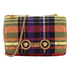 Versace Medusa Padlock Icon Flap Bag Quilted Tartan Canvas Medium