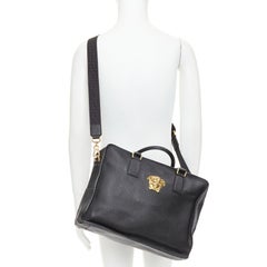 VERSACE Medusa Palazzo black calfskin gold emblem laptop briefcase bag