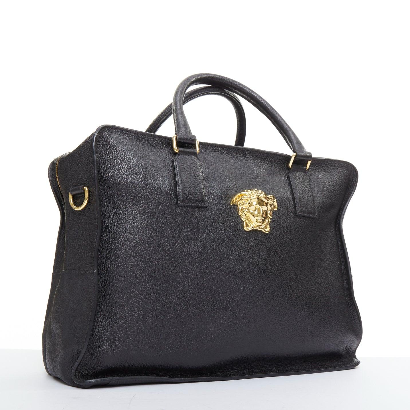 VERSACE Medusa Palazzo schwarzes Kalbsleder goldenes Emblem Laptop Aktentasche (Schwarz) im Angebot