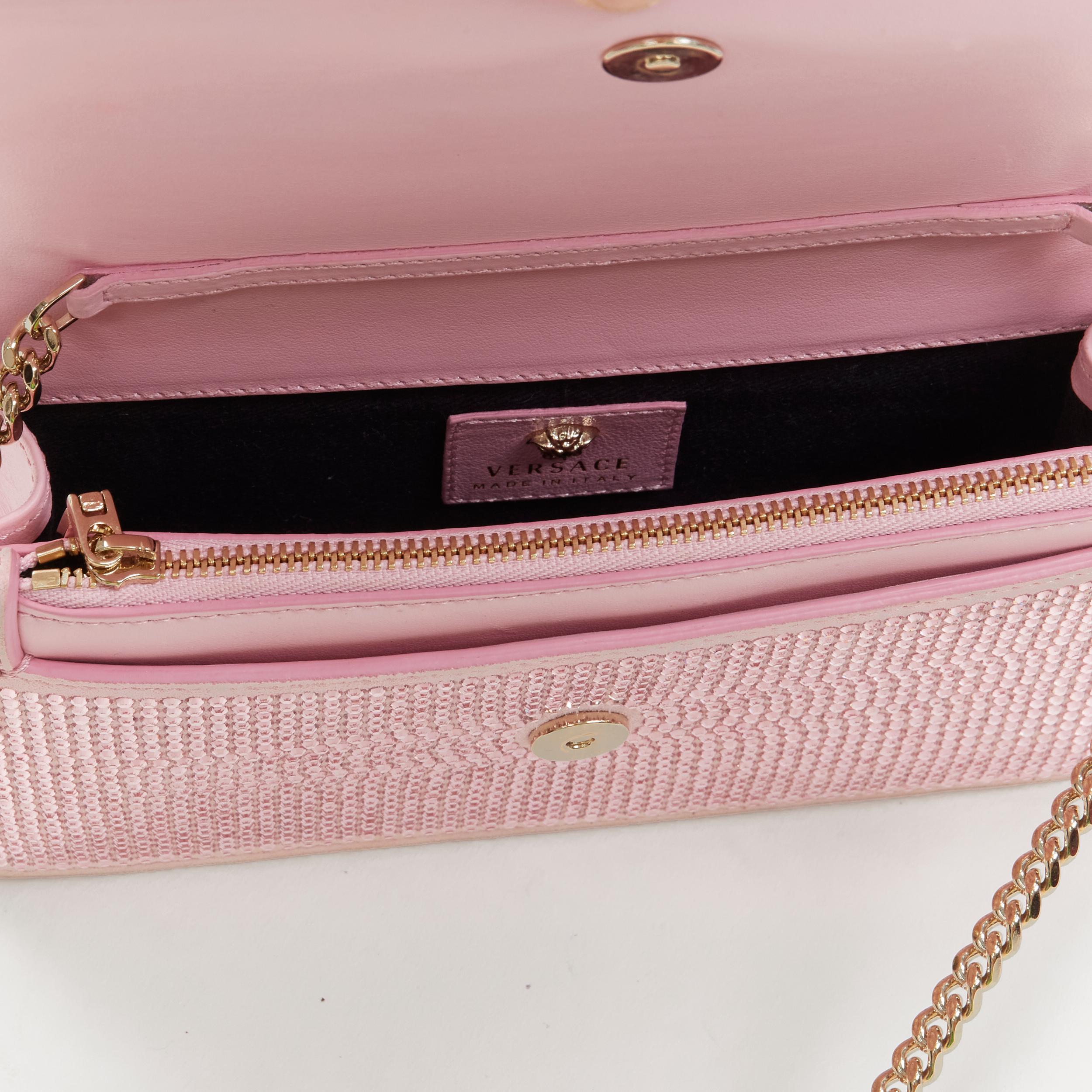 VERSACE Medusa Palazzo gold emblem pink strass crystal embellished crossbody bag 1