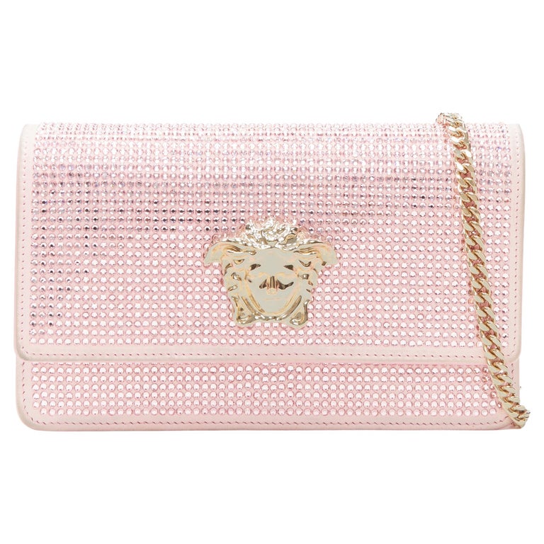 VERSACE Medusa Palazzo gold emblem pink strass crystal embellished  crossbody bag at 1stDibs