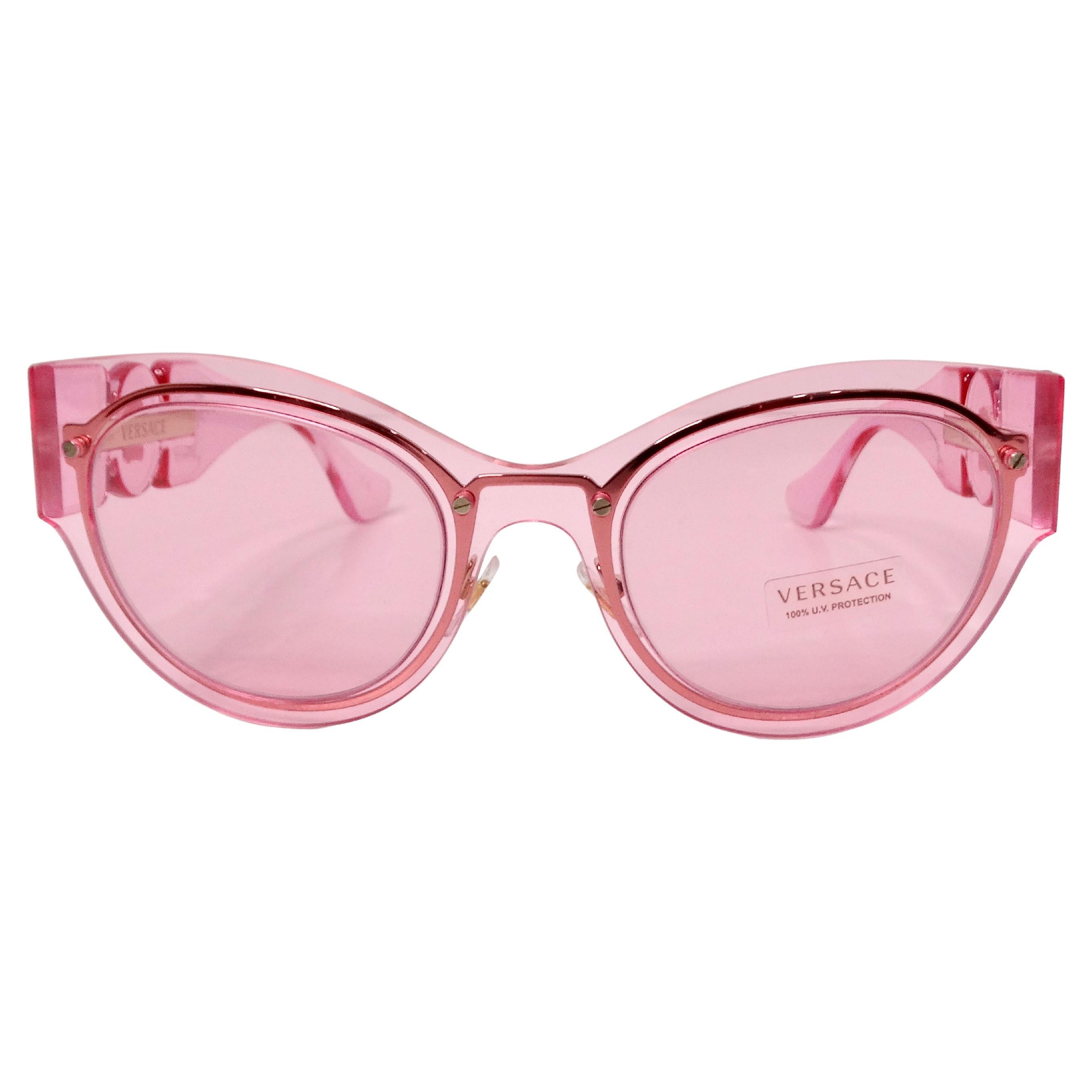 Gafas de sol con montura de mariposa Versace Medusa rosa transparente circa Y2K en venta